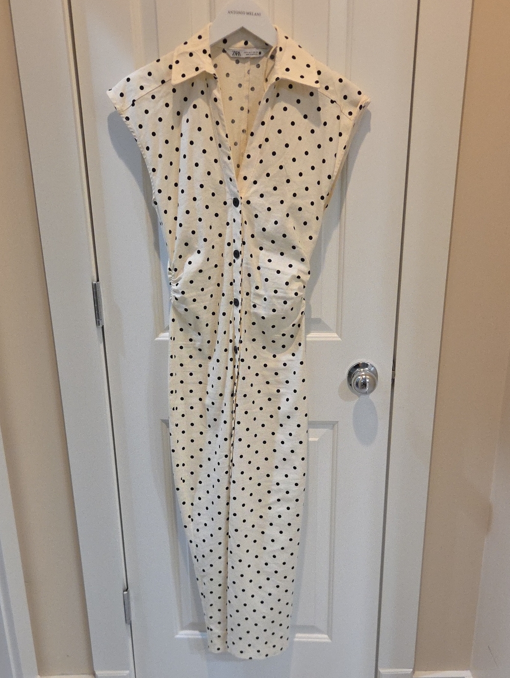 Zara White Maxi Dress with Black Polka Dots